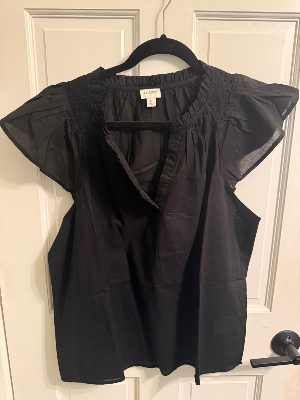 J. Crew Black Flutter-Sleeve V-Neck Blouse